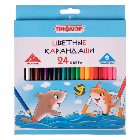 

Набор цветных карандашей ПИФАГОР Веселые акулята, шестигранные, 24шт., заточенные (181818), нет данных
