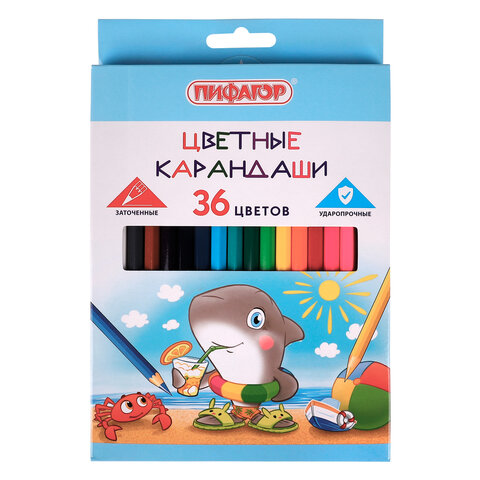 

Набор цветных карандашей ПИФАГОР Веселые акулята, шестигранные, 36шт., заточенные (181819), нет данных