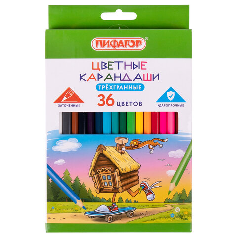

Набор цветных карандашей ПИФАГОР Сказки, трехгранные, 36шт., заточенные (181824), нет данных