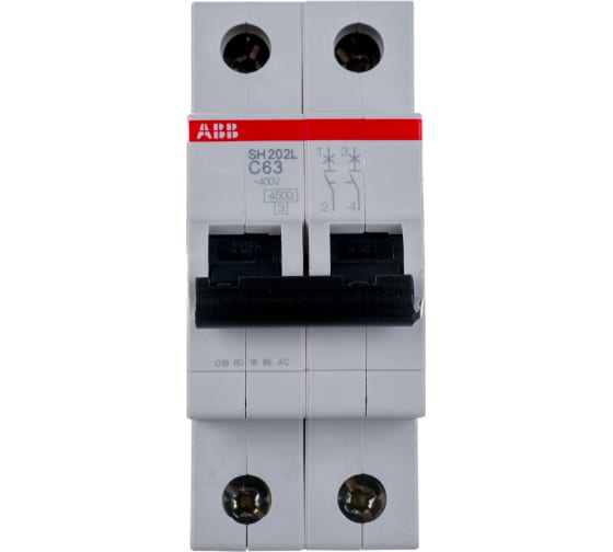 

Выключатель автоматический ABB SH202L двухполюсный (2P/2П) 63A C 4.5кА (2CDS242001R0634), 0