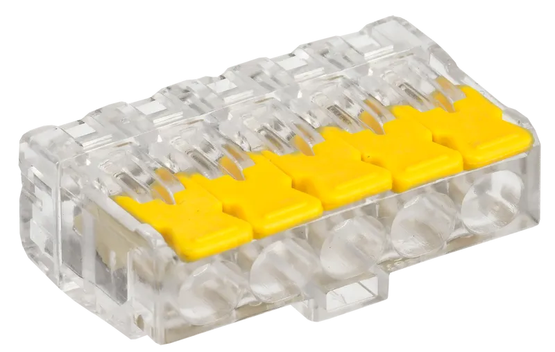 Клемма IEK СМК 228-415 5x4мм², 4шт., с рычагами, желтая/прозрачная (UKZ60-415-004), цвет желтая/прозрачная - фото 1