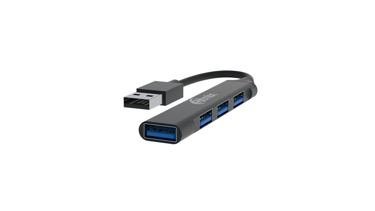 Концентратор Ritmix CR-4400 Metal, 3xUSB 2.0, 1xUSB 3.0, черный