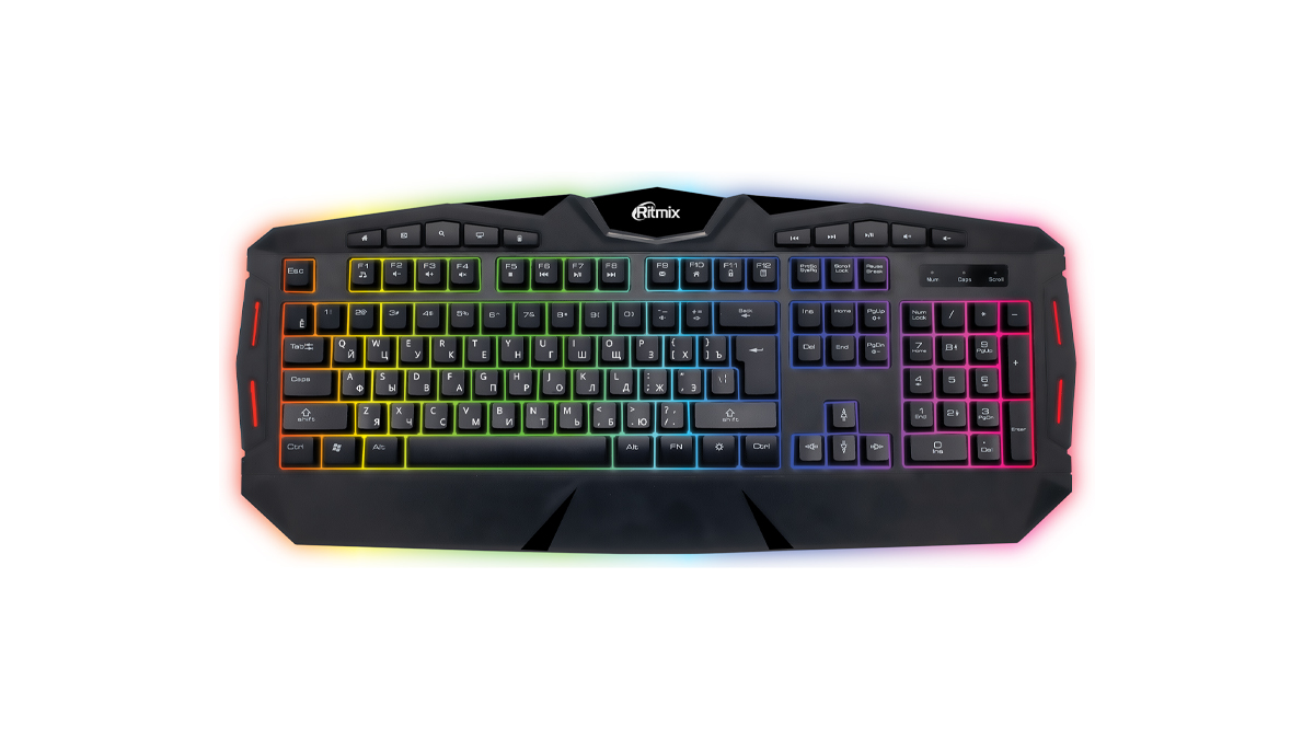 

Клавиатура проводная Ritmix RKB-555BL, мембранная, подсветка, USB, черный, RKB-555BL