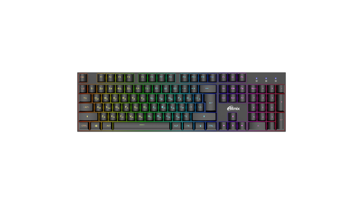 

Клавиатура проводная Ritmix RKB-610BL, механическая, Blue Switch, подсветка, USB, черный, RKB-610BL