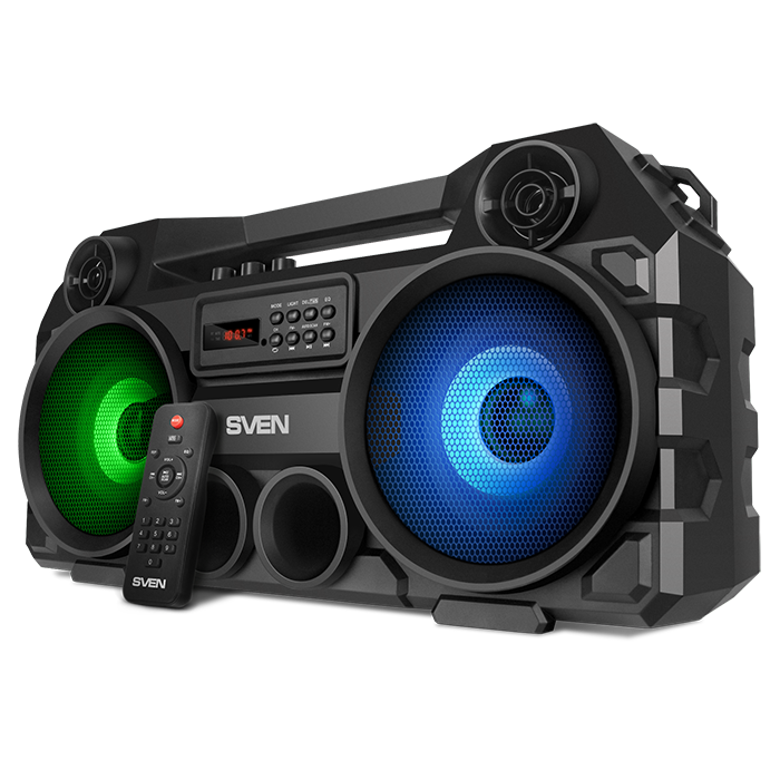 

Портативная акустика SVEN PS-580, 36 Вт, FM, AUX, USB, microSD, Bluetooth, подсветка, черный (SV-019105), PS-580