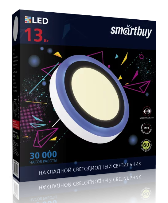 

Светильник настенно-потолочный светодиодный, 13Вт, 3000K, 1040лм, IP20, SMARTBUY (SBL1-DLB-13-3K-B), 0