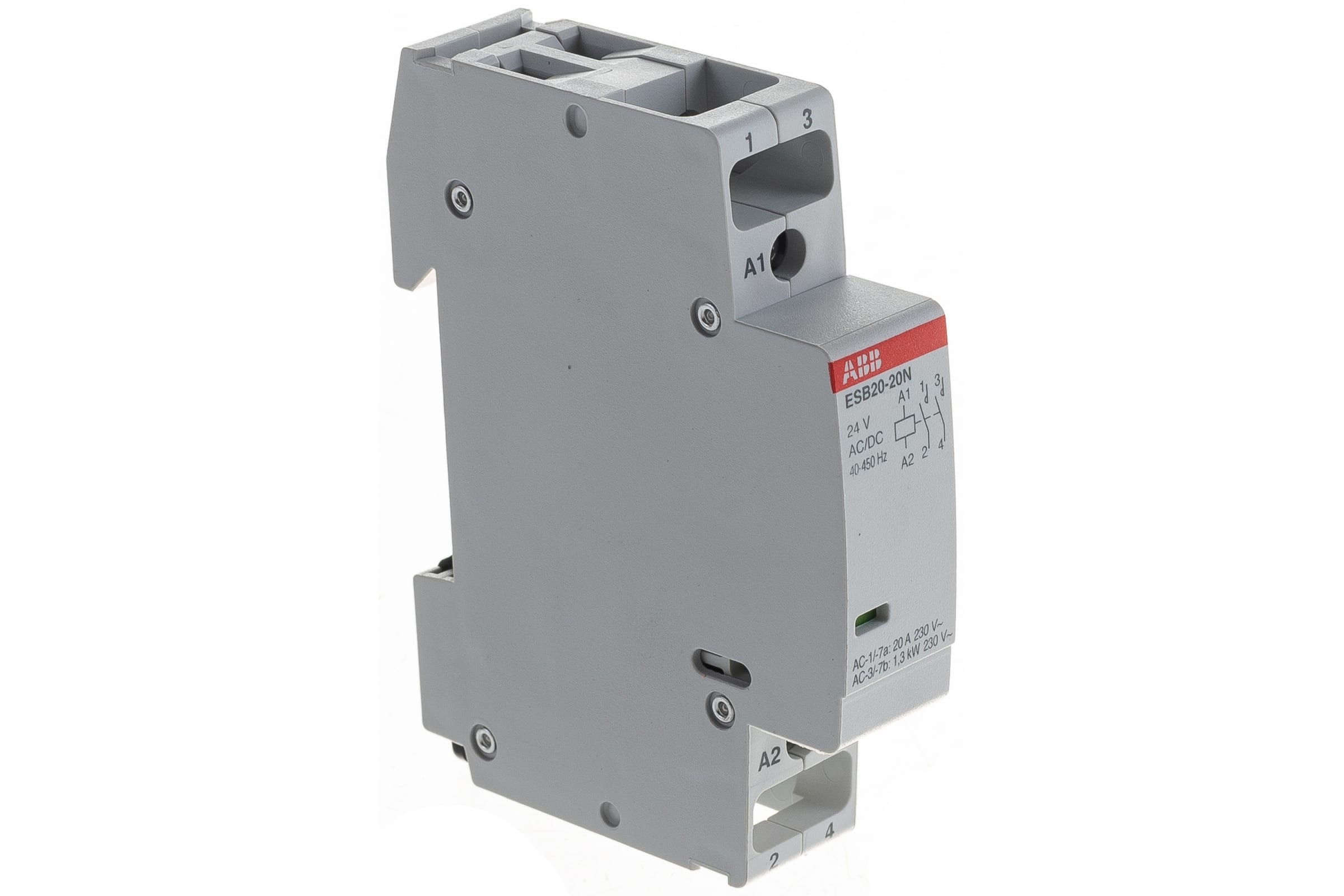 

Контактор модульный двухполюсный (2P) 20A 230В, AC/DC, 2НО, IP20, ABB ESB20-20N-01 (1SBE121111R0120), ESB20-20N-01