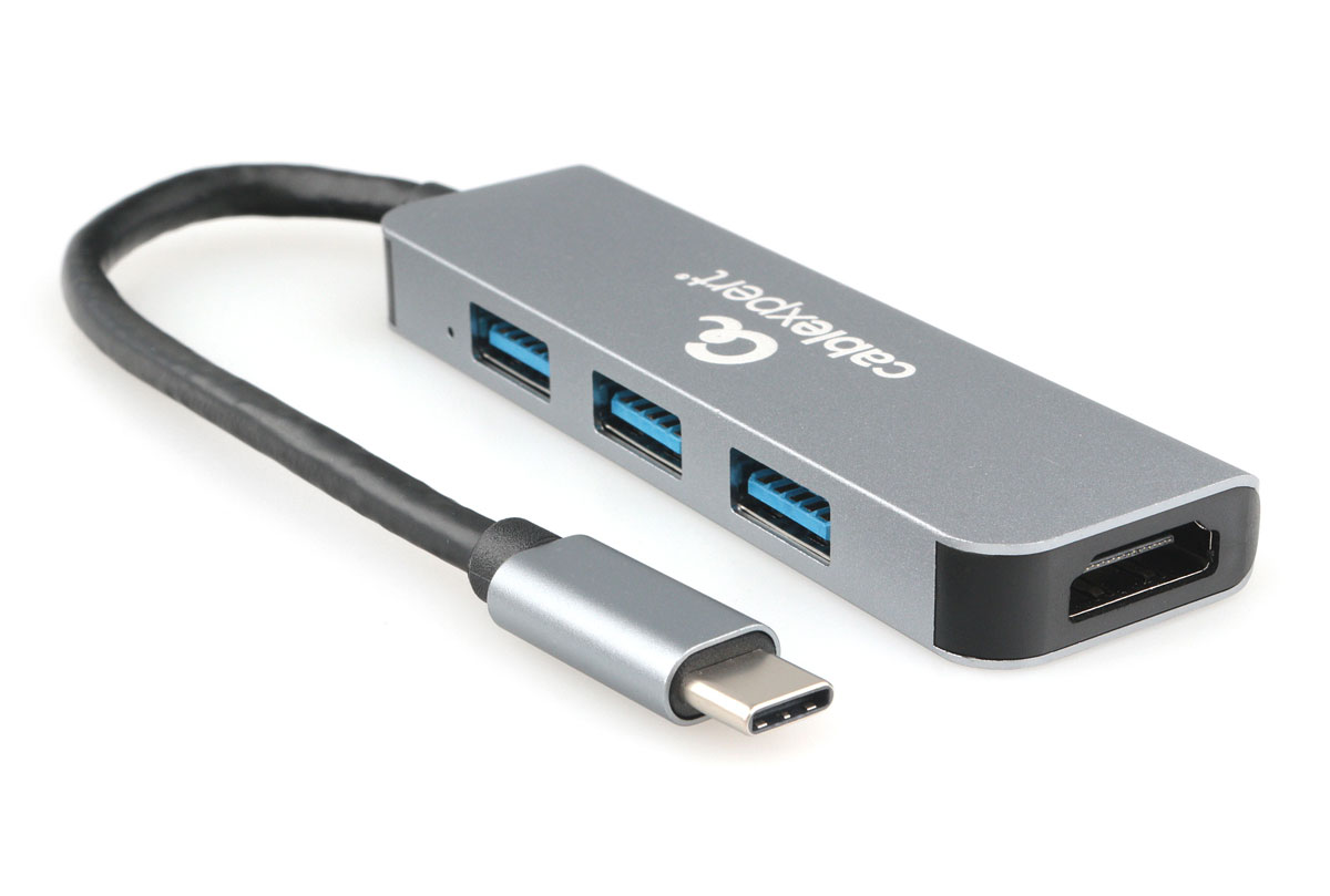 Концентратор Cablexpert, 3xUSB 3.0, серый + 1xHDMI (A-CM-COMBO2-01)