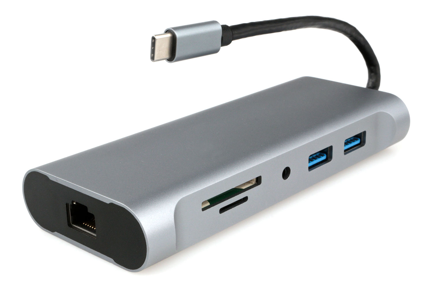 Концентратор Cablexpert, 3xUSB 3.0, 1 (для питания)xUSB-C, серый + 1xHDMI 4K, 1xRJ-45 Ethernet, 1xSD-Card, 1xMicroSD, 1xAudio Output (A-CM-COMBO7-01)