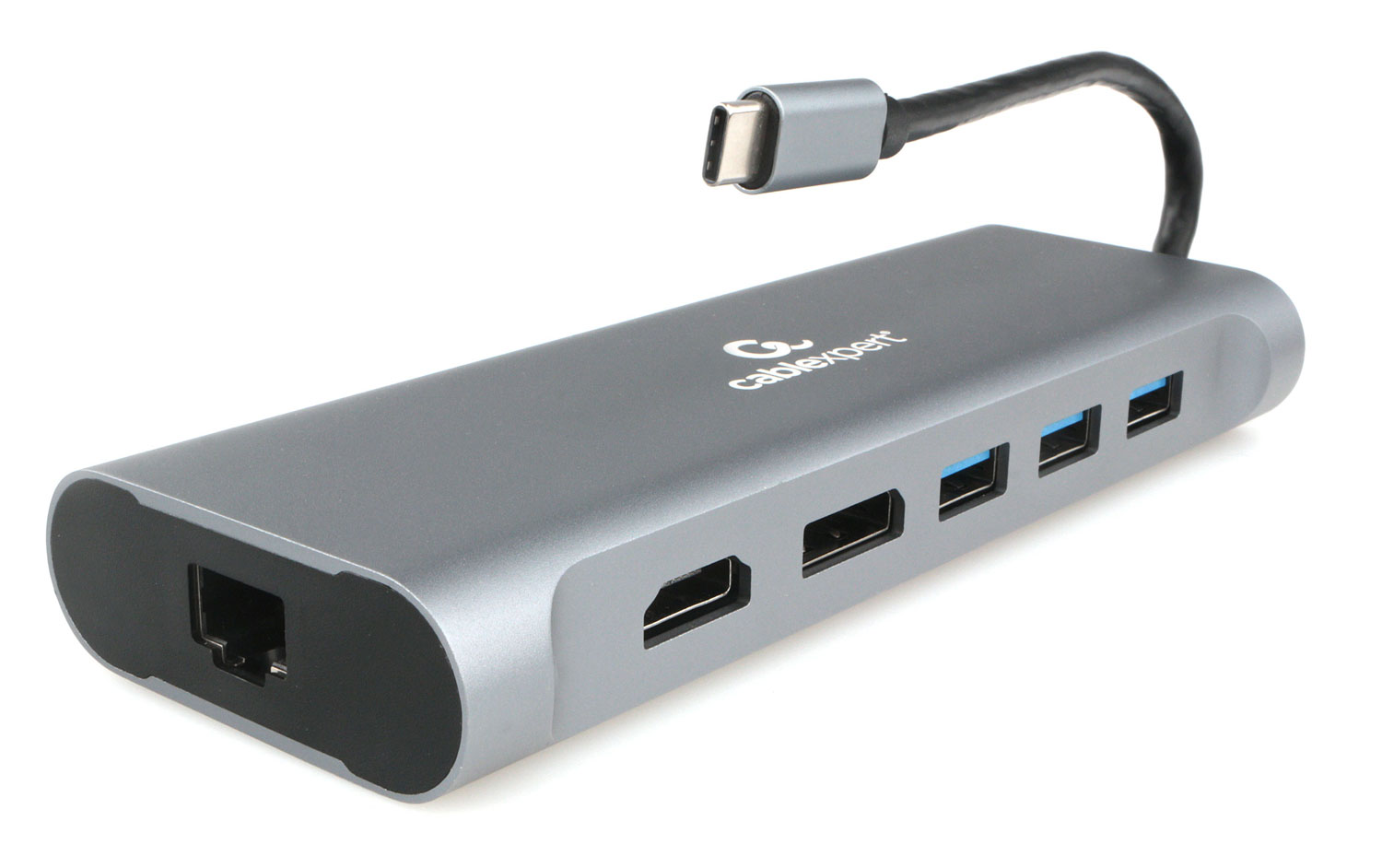 

Концентратор Cablexpert, 4xUSB 3.0, 1 (для питания)xUSB-C, серый + HDMI, DisplayPort, VGA, RJ-45, стерео-аудио (A-CM-COMBO8-01)
