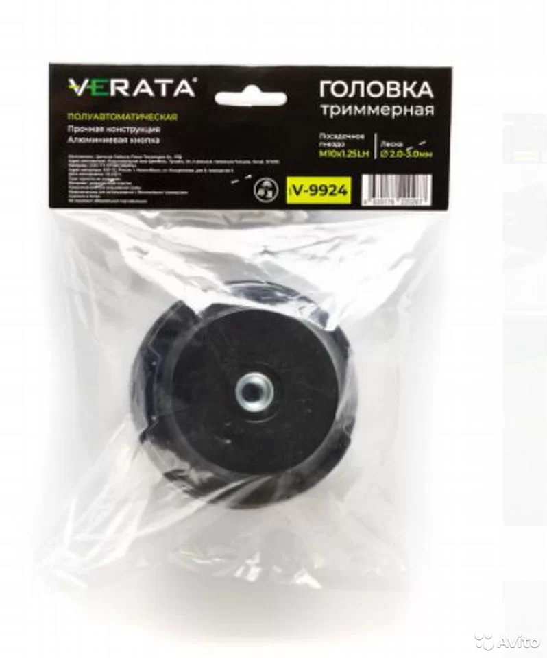 

Катушка для триммера с леской VERATA V-9924, полуавтоматическая, 3 мм для триммеров с посадочной резьбой шпинделя М10 (V-9924), V-9924