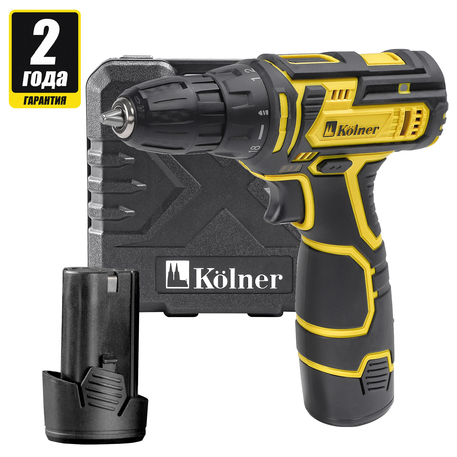 

Дрель-шуруповерт Kolner KCD 12-2LC, аккумуляторный, 17 Н·м, 650 об/мин, 12V, 1.5 А·ч, Li-Ion, два акб, двухмуфтовый быстрозажимной, кейс, 1кг (кн12-2лц), KCD 12-2LC