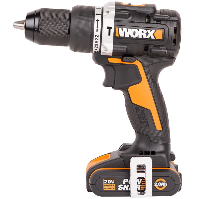 Дрель-шуруповерт WORX WX352, аккумуляторный, 60 Н·м, 2000 об/мин, 20V, 2 А·ч, Li-Ion, два акб, быстрозажимной патрон, кейс, 1.5кг