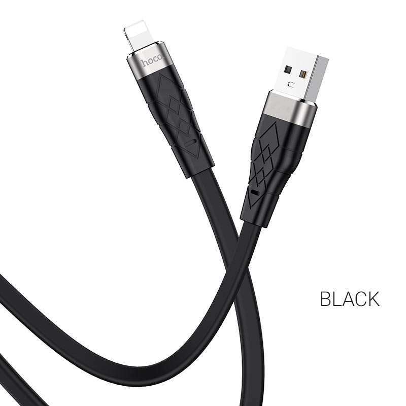 

Кабель Lightning 8-pin-USB, плоский, экранированный, 2.4A, 1м, черный HOCO Angel X53 (6931474738059), X53