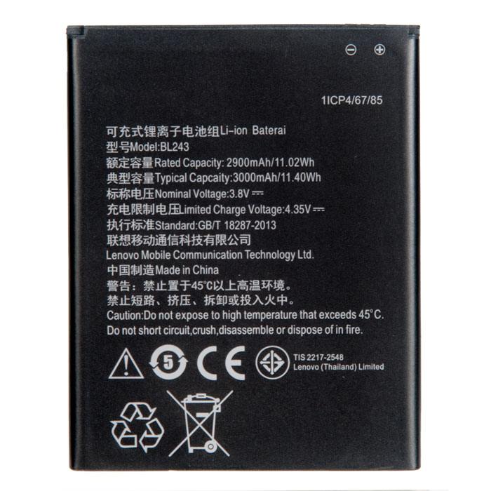 

Аккумулятор BL243/BL243 для Lenovo A7000, K3 Note K50-T5, A5500, A5600, S8 A7600, 3.8V, 3000mAh, BL243