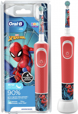 

Детская электрическая зубная щетка Oral-B Spiderman, 1-насадка, 3-режима, красный (4210201387503), Spiderman