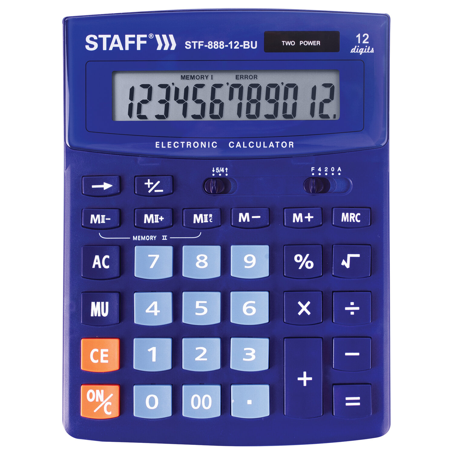 

Калькулятор настольный STAFF STF-888-12-BU, 12-разрядный, кол-во функций:2, однострочный экран, синий (STF-888-12-BU), STF-888-12-BU