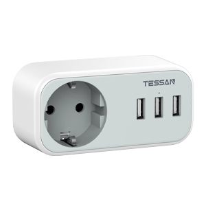 

Сетевой фильтр Tessan TS-329, 1-розетка, 3xUSB, серый, TS-329