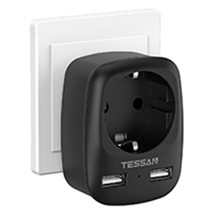 

Сетевой фильтр Tessan TS-611-DE, 1-розетка, 2xUSB, черный, TS-611-DE