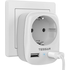 

Сетевой фильтр Tessan TS-611-DE, 1-розетка, 2xUSB, серый, TS-611-DE