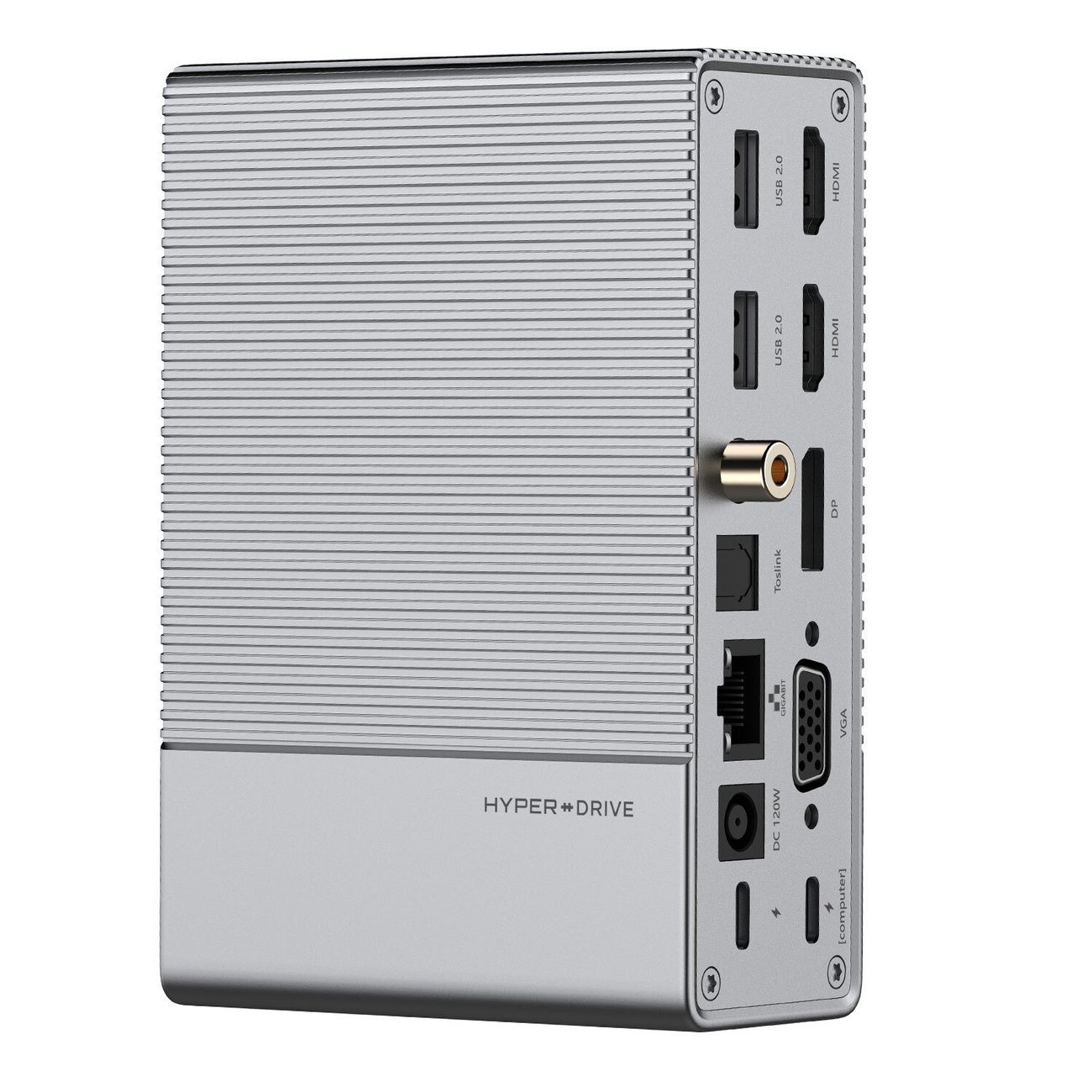 Док-станция Hyper HyperDrive GEN2 18-in-1, 2xHDMI, DP, VGA, 2xUSB 3.0, 3xUSB 2.0, USB Type-С, USB Type-С PD (100W), Toslink, Coaxial, 3.5mm Jack, GLAN, MicroSD/SD, 180W, серебристый (HD-G218)