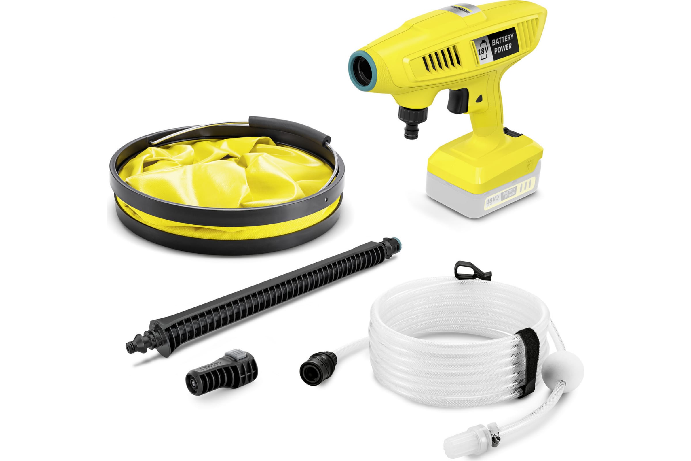 Минимойка KARCHER KHB 4-18 Plus, аккумуляторная, 20.7 атм, 170 л/ч, корпус насоса пластик, бак для воды, забор воды из емкости, 1.3 кг без акб и зу (1.328-220.0)