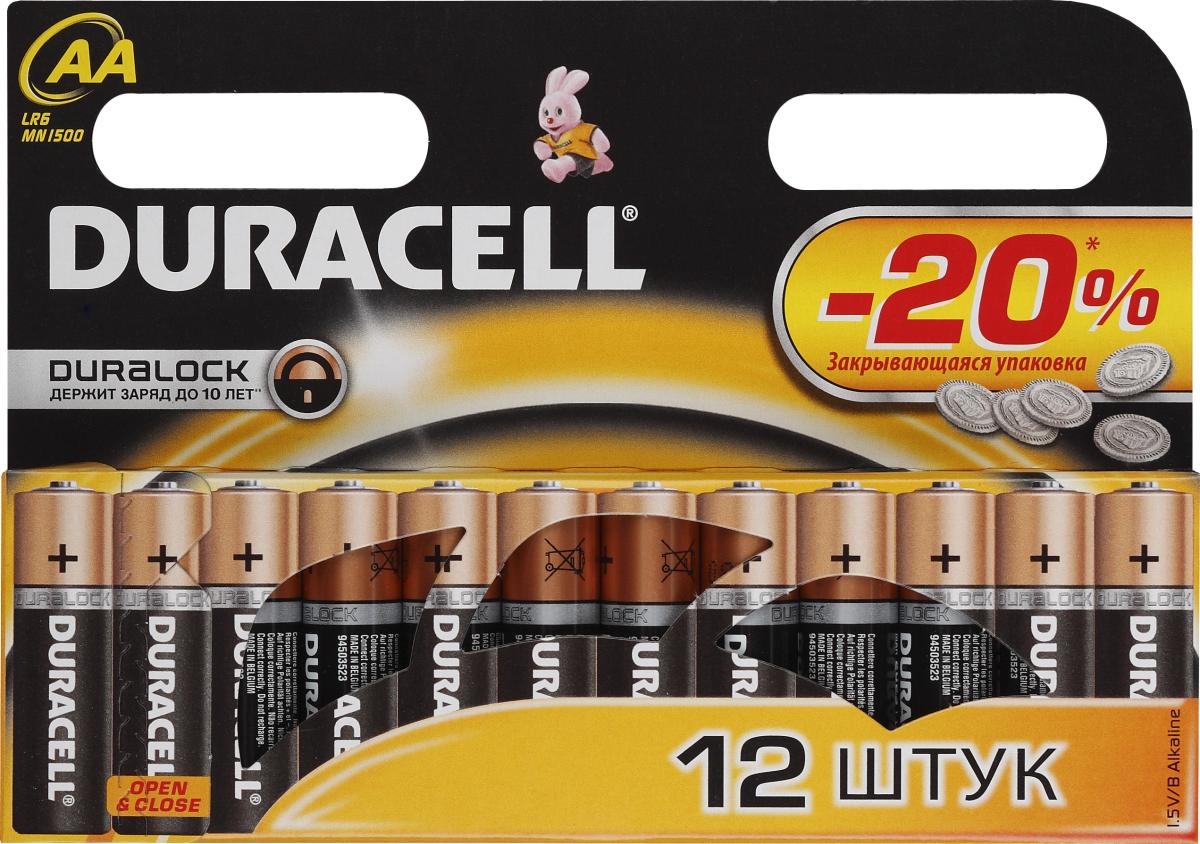 

Батарейка Duracell LR6, AA (LR06/15А), 1.5V, 12 шт. (Basic), Черный/золотистый