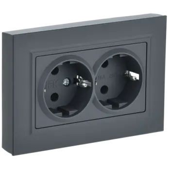 

Розетка IEK BRITE РС12-3-БрГ, скрытый монтаж, 2-х постовая, с з/к, 16A, в сборе, IP20, графит (BR-R21-16-K53-F), РС12-3-БрГ
