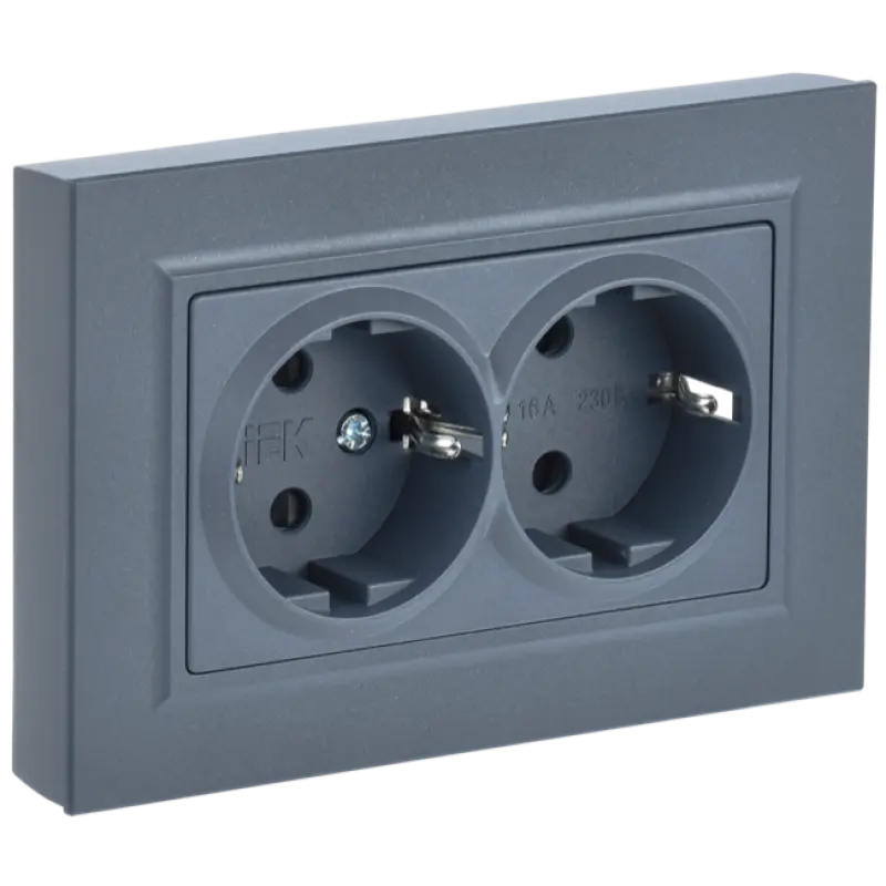 

Розетка IEK BRITE РС12-3-БрМ, скрытый монтаж, 2-х постовая, с з/к, 16A, в сборе, IP20, маренго (BR-R21-16-K35-F), РС12-3-БрМ