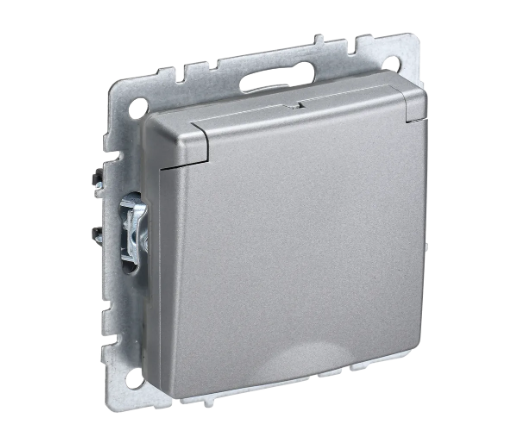 

Розетка IEK BRITE РСбш10-3-БрА, скрытый монтаж, однопостовая, с з/к, со шторками, с крышкой, 16A, механизм с накладкой и суппортом, IP20, алюминий (BR-R16-16-K47), РСбш10-3-БрА