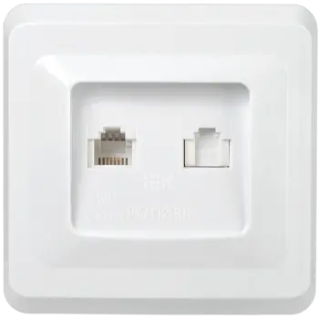 

Розетка RJ-45+RJ-11 скрытый монтаж категория 5e, механизм в сборе, белый, IEK Вега РК/Т12-ВБ (EIV20-K01-DM), РК/Т12-ВБ