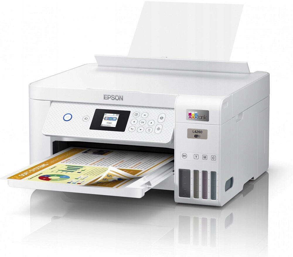

МФУ струйный Epson EcoTank L4260, A4, цветной, 33стр/мин (A4 ч/б), 15стр/мин (A4 цв.), 5760x1440dpi, дуплекс, СНПЧ, Wi-Fi, USB, белый, L4260