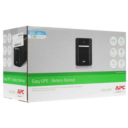 

ИБП APC Easy-UPS BVX1600LI-GR, 1600VA, 900W, EURO, розеток - 4, серый (BVX1600LI-GR), BVX1600LI-GR