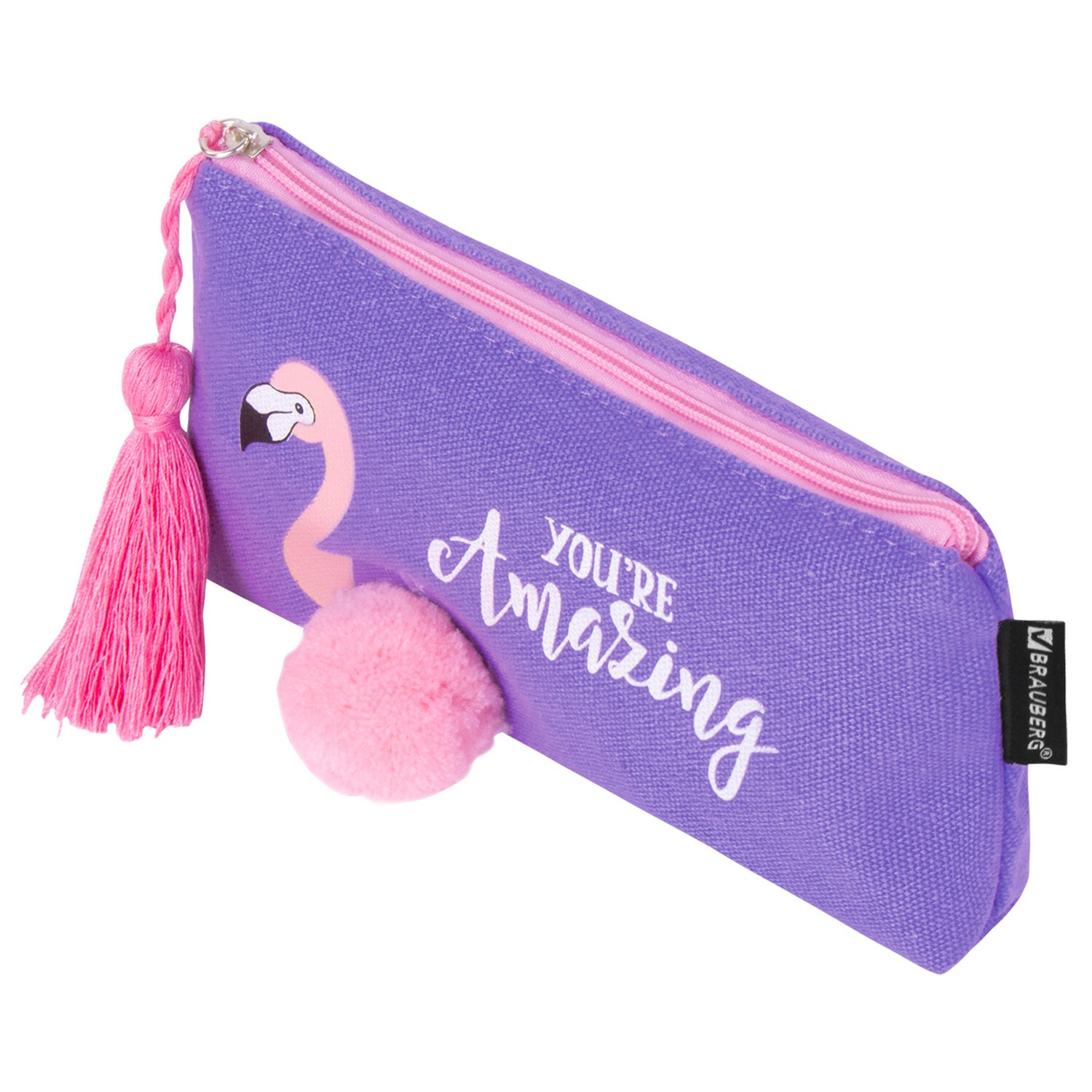 

Пенал-косметичка Brauberg Canvas Flamingo, 1 отделение, фиолетовый (229001), Flamingo