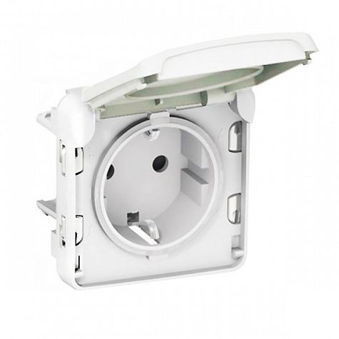 

Розетка Legrand Plexo, однопостовая, с з/к, с крышкой, 16A, механизм с накладкой без рамки, IP20, серый (069639)
