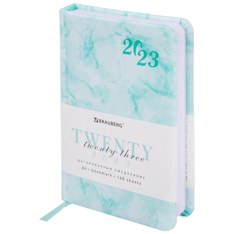 

Ежедневник датированный A6 BRAUBERG Marble, в линейку, 168 листов бирюзовый (113918), 0