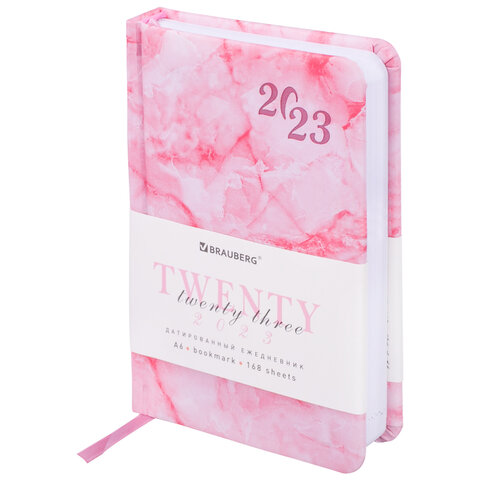 

Ежедневник датированный A6 BRAUBERG Marble, в линейку, 168 листов розовый (113917), 0