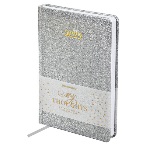 

Ежедневник датированный A5 BRAUBERG Sparkle, в линейку, 168 листов серебристый (114114), 0