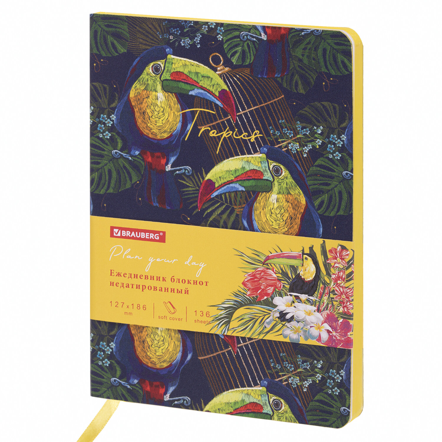 

Ежедневник недатированный B6 BRAUBERG Vista Toucan tropics, в линейку, 136 листов с рисунком (112114), Toucan tropics