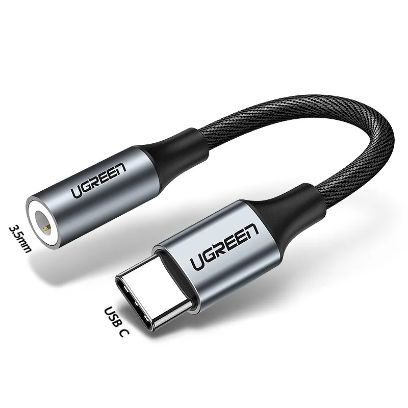 

Кабель-переходник (адаптер) USB Type-C(M)-Jack 3.5mm(M), 10см, серый UGREEN AV142 (30632), AV142