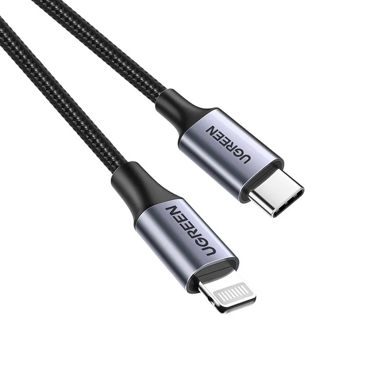 

Кабель USB Type-C-Lightning 8-pin, MFi, экранированный, 3A быстрая зарядка, 1м, черный UGREEN US304 (60759), US304