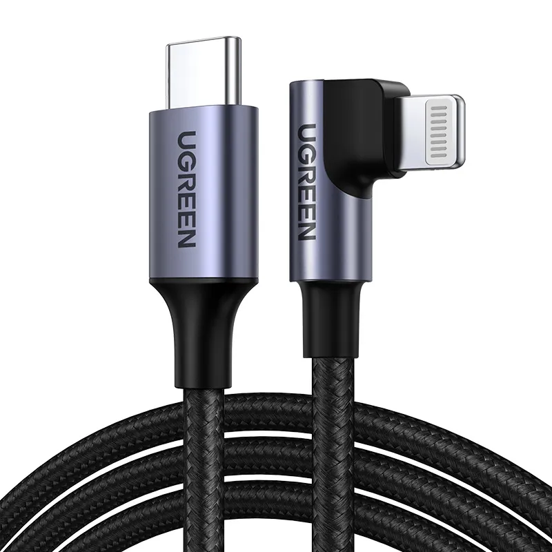 

Кабель USB Type-C-Lightning 8-pin, MFi, угловой, 3A, 1м, черный UGREEN US305 (60763), US305