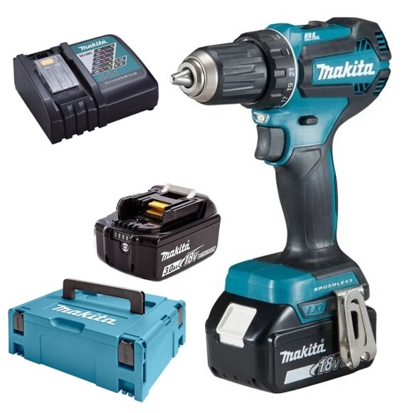 

Дрель-шуруповерт Makita DDF485RFJ, аккумуляторный, 50 Н·м, 1900 об/мин, 18V, 3 А·ч, Li-Ion, два акб, быстрозажимной патрон, Жесткий кейс, 1.7кг, DDF485RFJ