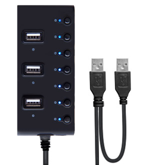 Концентратор Ginzzu GR-487UB, 7xUSB 2.0, черный