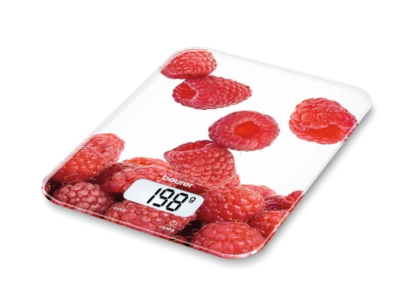 Кухонные весы электронные BEURER KS19 berry 5кг, 1 х CR2032, принт (малина) (704.05), цвет принт (малина)