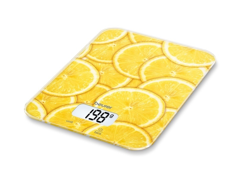 Кухонные весы электронные BEURER KS 19 Lemon 5кг, 1 х CR2032, принт (лимон) (704.07), цвет принт (лимон)
