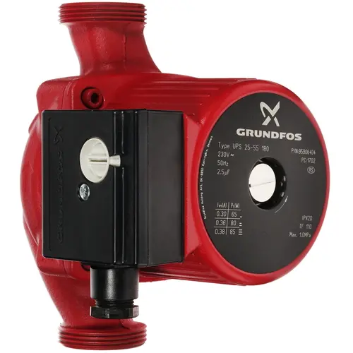 

Электрический водяной насос Grundfos UPS 25/55, 85Вт, циркуляционный, центробежный, производительность 3 м³/час, 4.6кг (95906404), UPS 25/55