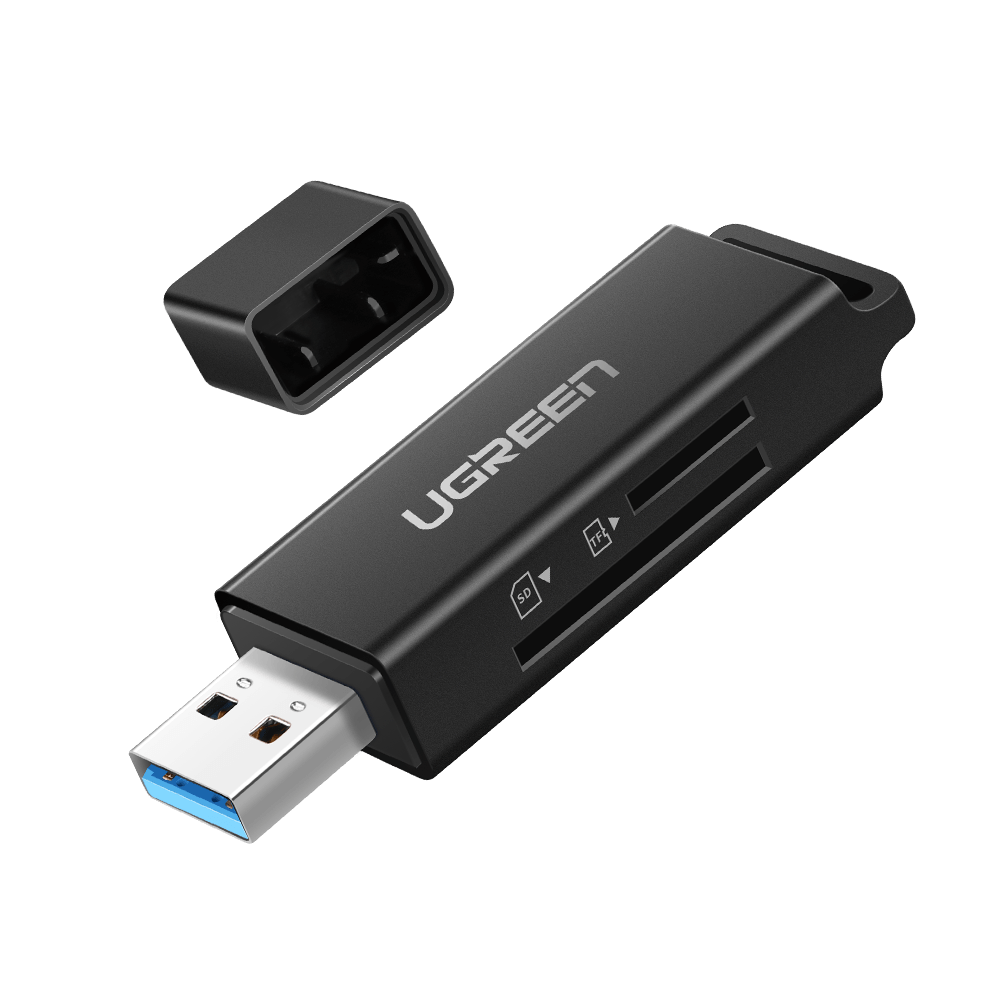 Картридер внешний UGREEN CM104 , SD/microSD, USB 3.0, черный (40752)