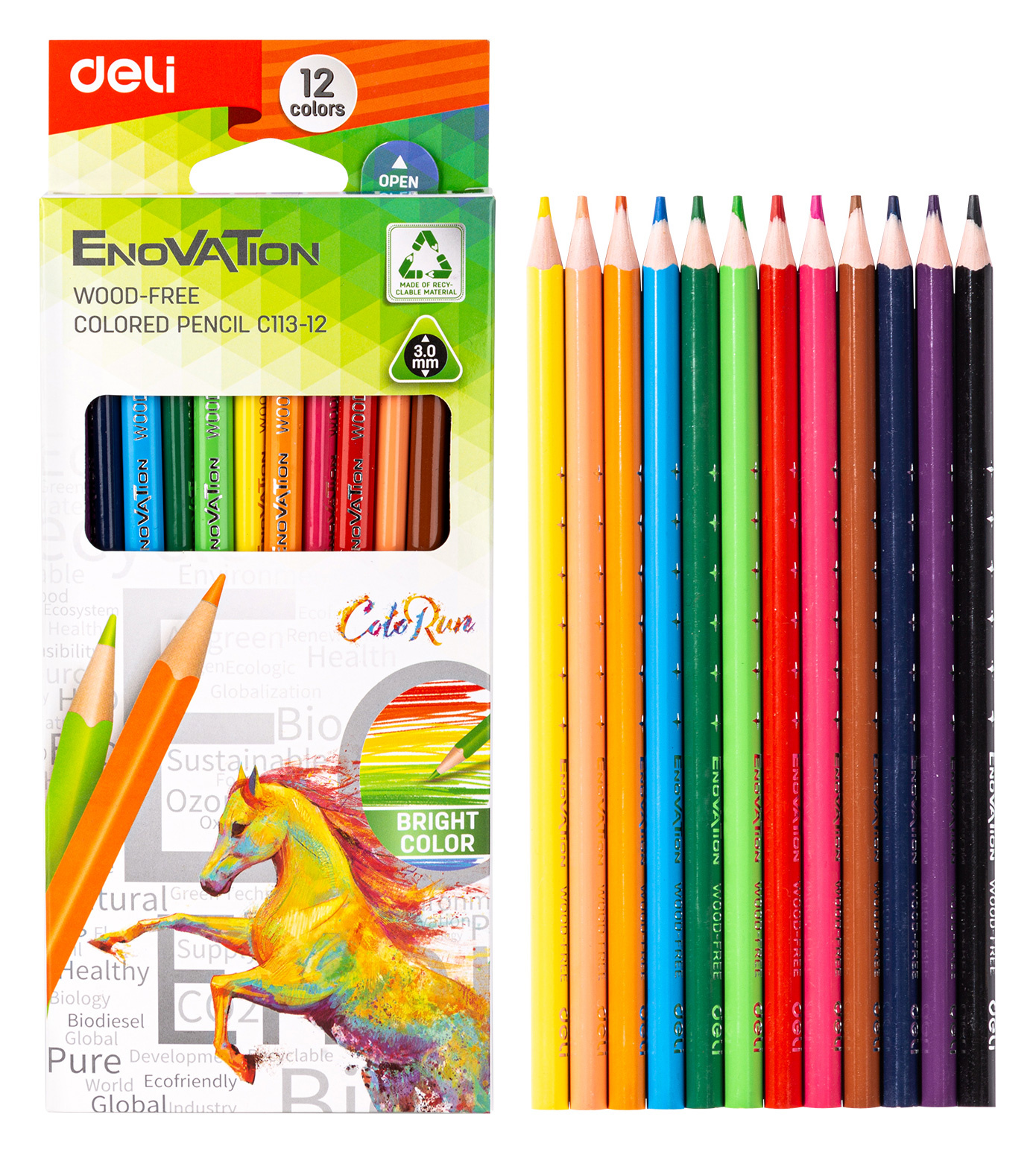 

Набор цветных карандашей Deli Enovation EC113-12, трехгранные, 12 шт., заточенные, EC113-12