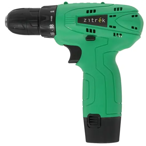 

Дрель-шуруповерт Zitrek Green 12 PRO, аккумуляторный, 32 нм, 600 об/мин, 12V, 1.5 А·ч, Li-Ion, два акб, быстрозажимной патрон, Жесткий кейс, 870 г (063-4073), Green 12 PRO